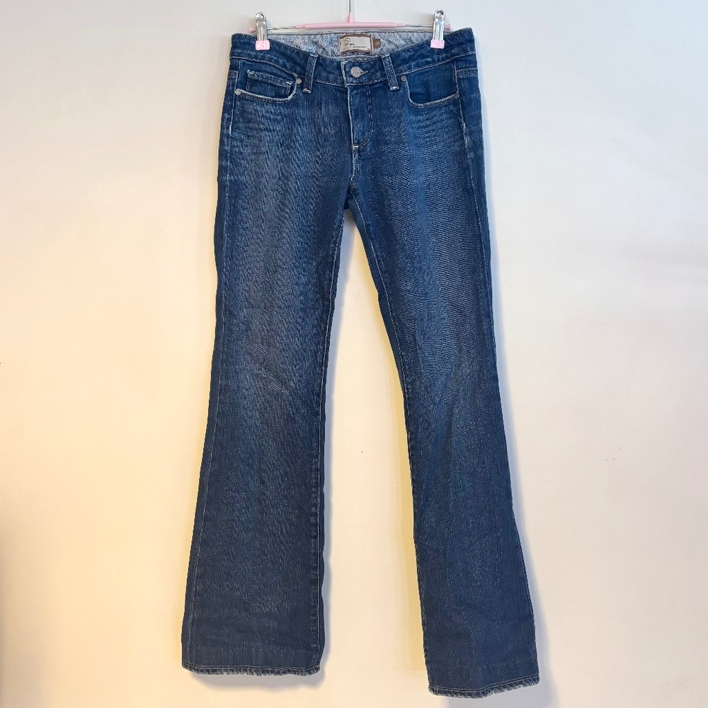 Paige Premium Low Rise Flare Boot Cut Jeans Denim Dark Wash Blue Womens Size 28